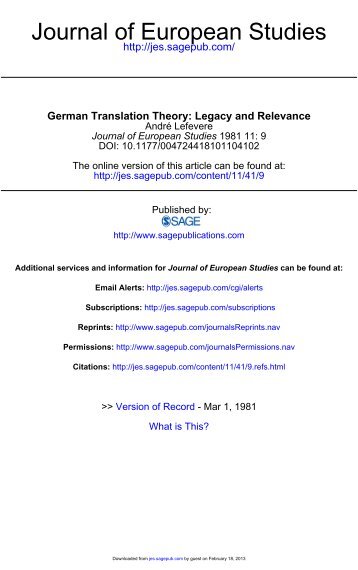 German Translation Theory: Legacy and Relevance ANDR&Eacute