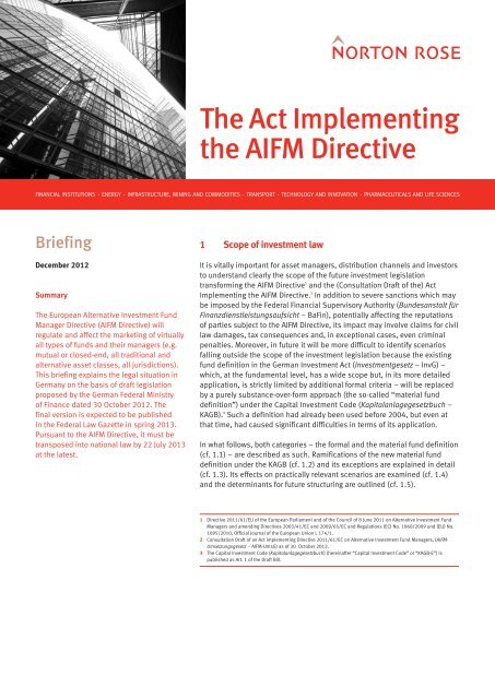 The Act Implementing the AIFM Directive - Norton Rose