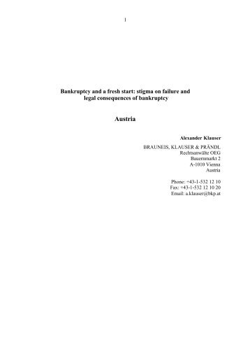 Bankruptcy and a fresh start stigma on failure and legal ...