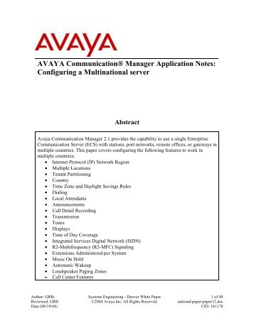 Configuring a Multinational server - Avaya Support