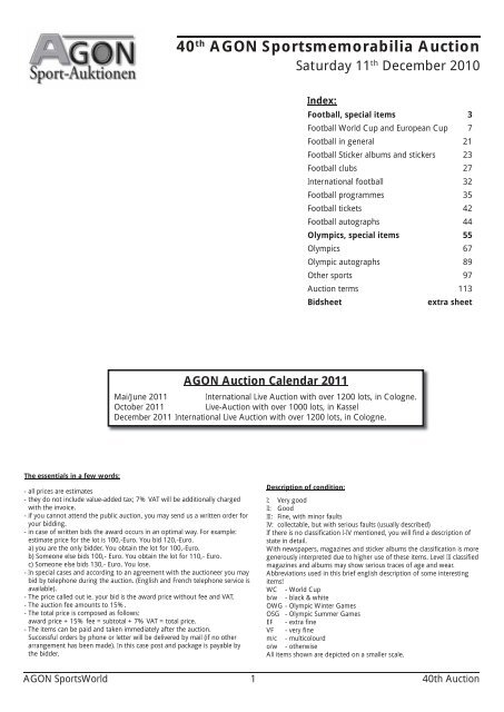 40th Agon Sportsmemorabilia Auction Agon Auktion