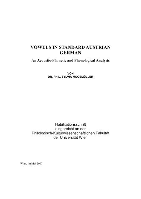 VOWELS IN STANDARD AUSTRIAN GERMAN - Acoustics