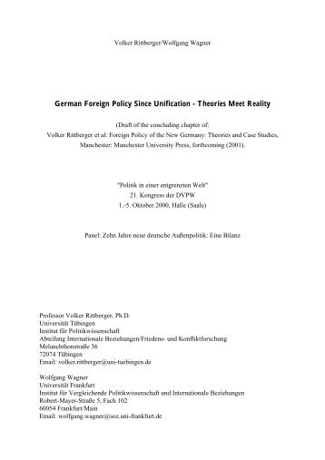 German Foreign Policy Since Unification - Theories Meet Reality