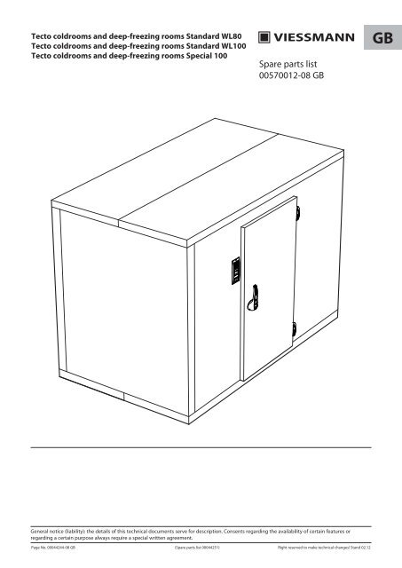 TECTO coldrooms spare part list - Viessmann Kältetechnik