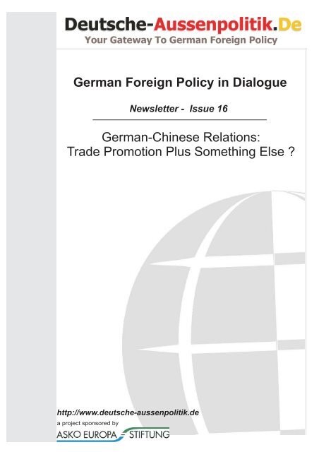 German-Chinese Relations: Trade Promotion Plus Something Else