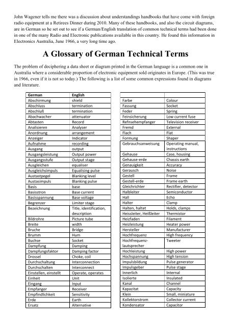 A Glossary of German Technical Terms