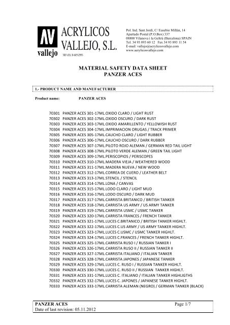 Vallejo Panzer Aces Chart