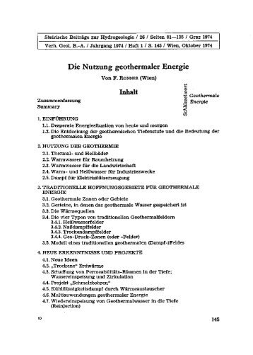 Die Nutzung geothermaler Energie Inhalt I - Geologische ...