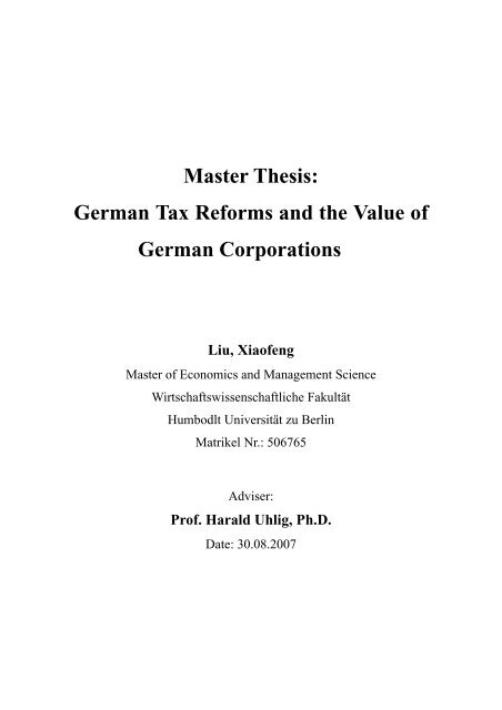 Value based management master thesis