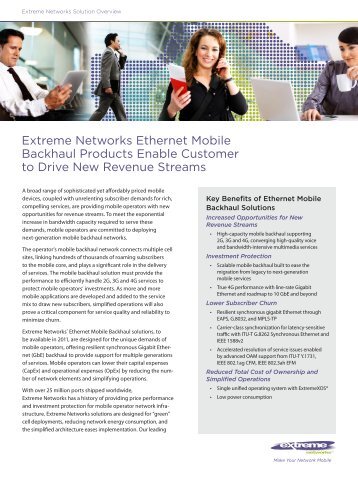 Extreme Networks Ethernet Mobile Backhaul Products Enable ...