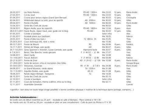 Cordée journal programme 2011 - Section Monte Rosa