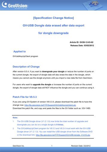 GeoVision USB Dongle Data Upgrade/Downgrade