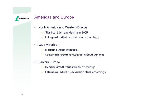 Presentation to the analysts and investors - Lafarge