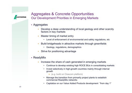 Presentation to the analysts and investors - Lafarge