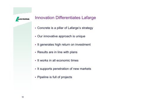 Presentation to the analysts and investors - Lafarge