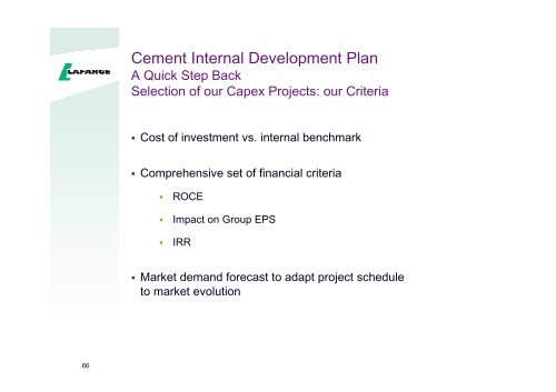 Presentation to the analysts and investors - Lafarge