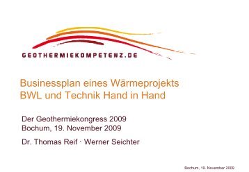 Businessplan eines Wärmeprojekts - Geothermiekompetenz