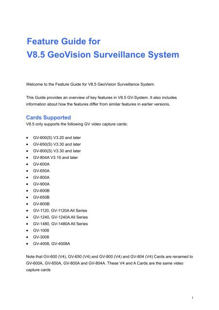 GeoVision V8.5 Feature Guide (PDF) - XTECHCAM